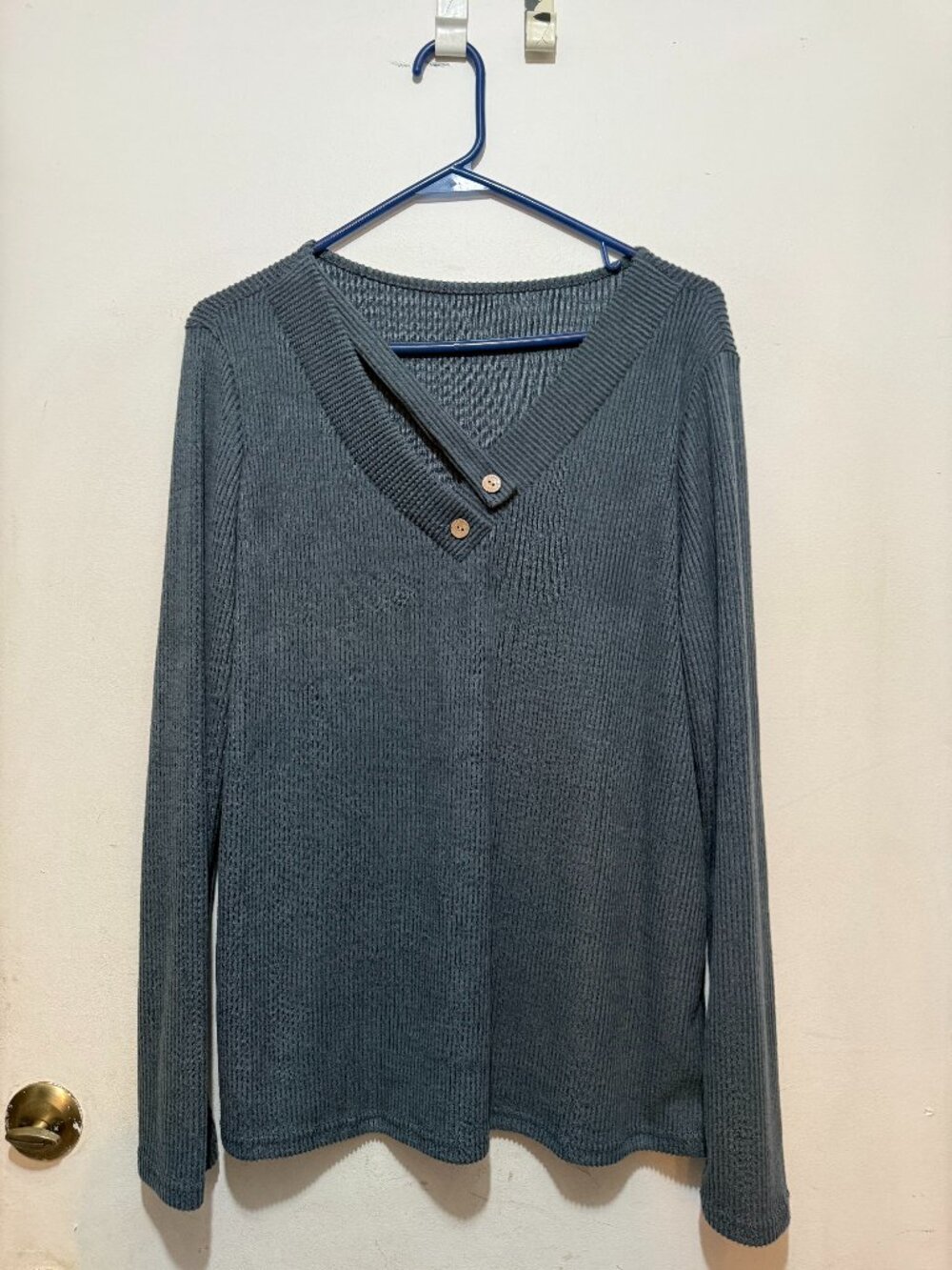 Sweater Womens XL Ribbed Knit V Neck Long Sleeve Blue (102)